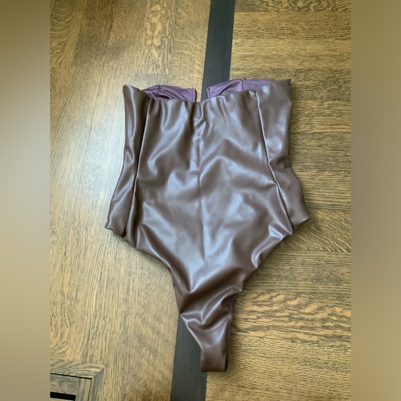 ZARA Brown Faux Leather Bodysuit Strapless Blogger Piece Size Medium BRAND NEW - Picture 4 of 12